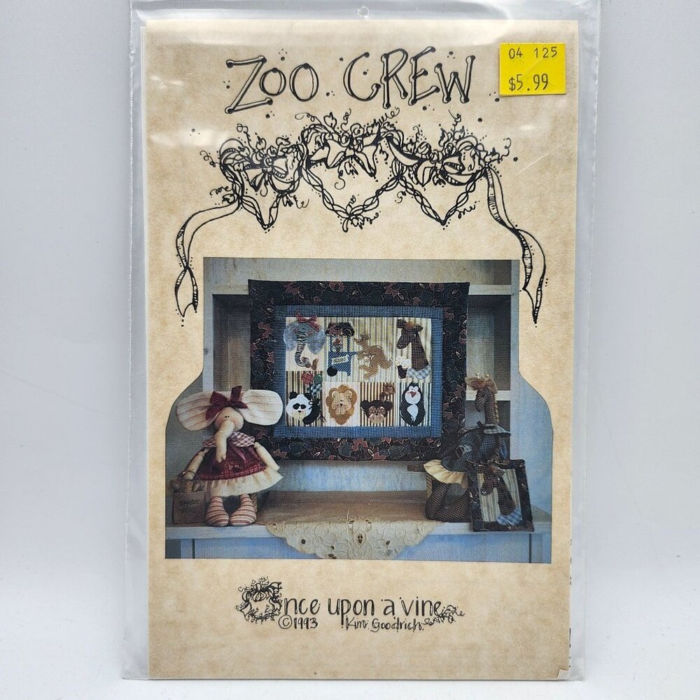 Once Upon A Vine Zoo Crew Quilt Doll Animals Pattern 1993 Sewing Craft